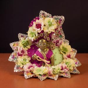 Designer Floral Laddu Gopal Dress Size 4 | Multicolor Krishna Poshak with Mukut | Handmade Flower Work, Zari Embroidery