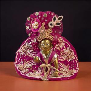 Hinduportal Premium Magenta Laddu Gopal Poshak & Mukut Set | Heavy Pearl Embroidery