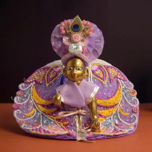 Lavender Laddu Gopal Dress Size 4 (8 Inch) | Swan Design Krishna Poshak with Mukut | Heavy Multicolor Bead Embroidery