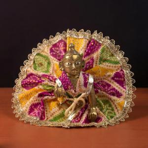 Multicolor Bandhani Bal Gopal Dress | Handmade Cotton Laddu Gopal Poshak with Silver Lace Border