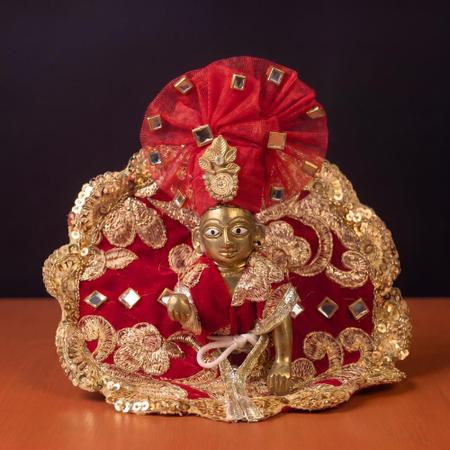Designer Red Bal Gopal Dress with Golden Embroidery | Handmade Krishna Ji Poshak (Size 3) 6 inch