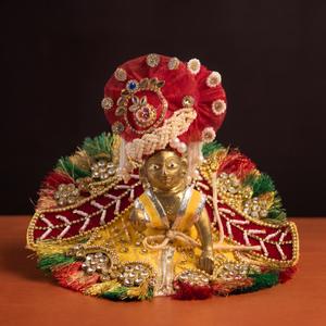 Laddu Gopal Fancy Dress (Size 3) | Multicolor Crystal Work Poshak Set 6 inch