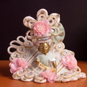 Premium Floral Pearl Bal Gopal Dress Set (Size 3) | Crystal Work Laddu Gopal Poshak with Mukut for 6 Inch Idol