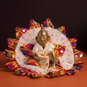 Handmade Mirror Work Bal Gopal Dress Set (Size 3) | Multicolor Embroidery Laddu Gopal Poshak for 6 Inch Idol