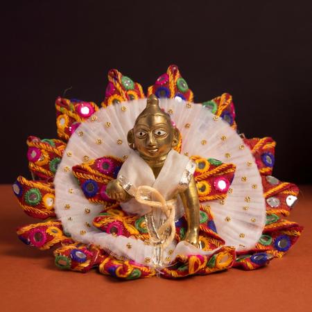 Handmade Mirror Work Bal Gopal Dress Set (Size 3) | Multicolor Embroidery Laddu Gopal Poshak for 6 Inch Idol