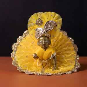 Yellow Bal Gopal Dress Set (Size 3) | Crystal Work Laddu Gopal Poshak with Mukut for 6 Inch Idol