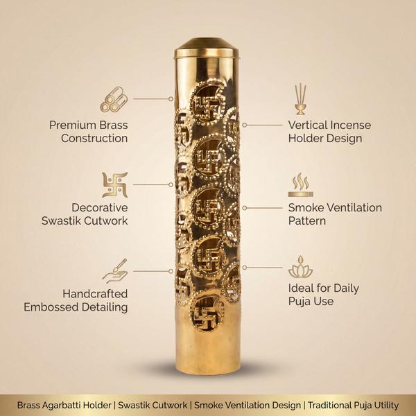 Pure Brass Agarbatti Holder with Swastik Cutwork for Daily Puja