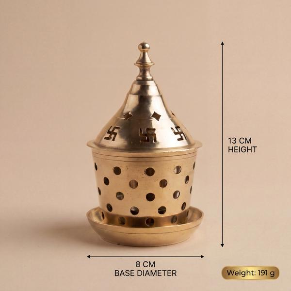 Pure Brass Dhoop Burner with Swastik Lid for Puja & Camphor Use
