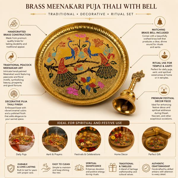 Handcrafted Brass Meenakari Puja Thali with Heavy Nandi Bell