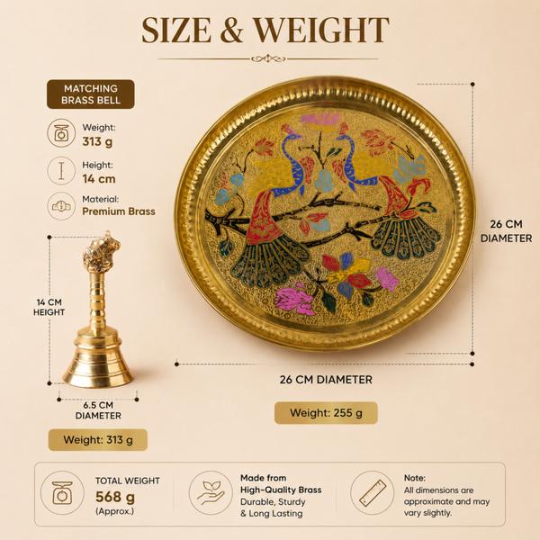 Handcrafted Brass Meenakari Puja Thali with Heavy Nandi Bell
