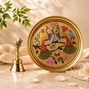 Handcrafted Brass Meenakari Puja Thali with Heavy Nandi Bell