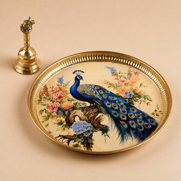 Hinduportal Exclusive Peacock Art Thali & Ritual Bell Set