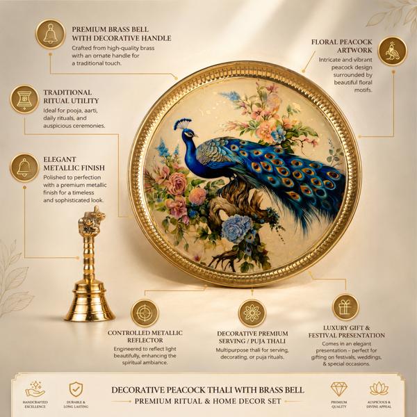 Hinduportal Exclusive Peacock Art Thali & Ritual Bell Set
