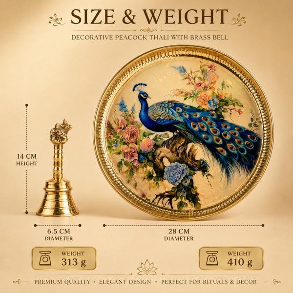 Hinduportal Exclusive Peacock Art Thali & Ritual Bell Set