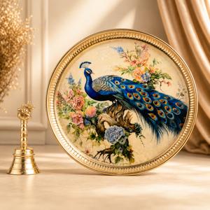 Hinduportal Exclusive Peacock Art Thali & Ritual Bell Set