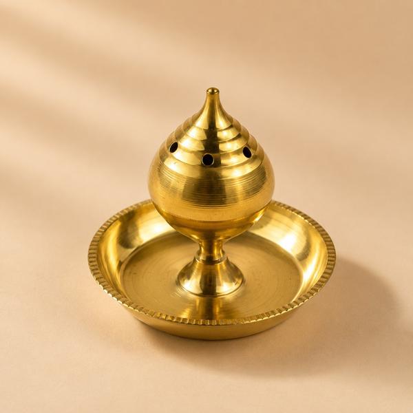 Brass Dhoop Dani & Agarbatti Stand with Ash Catcher