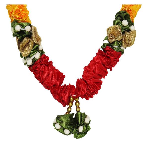 Mala/ Garland Yellow & Red with artificial Flowers- for God/ Idol/ Puja Decor/ Festival/ Photo frame- Pack of 1- Length 22cm/8.6inches