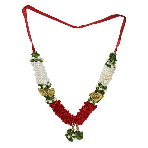 Mala/ Garland White & Red with artificial Flowers- for God/ Idol/ Puja Decor/ Festival/ Photo frame- Pack of 1- Length 22cm/8.6inches