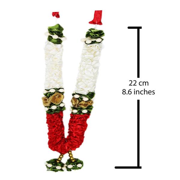 Mala/ Garland White & Red with artificial Flowers- for God/ Idol/ Puja Decor/ Festival/ Photo frame- Pack of 1- Length 22cm/8.6inches