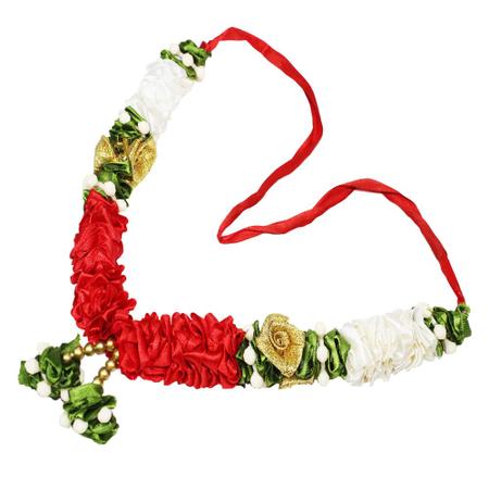 Mala/ Garland White & Red with artificial Flowers- for God/ Idol/ Puja Decor/ Festival/ Photo frame- Pack of 1- Length 22cm/8.6inches