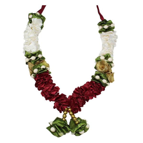 Mala/ Garland White & Maroon with artificial Flowers- for God/ Idol/ Puja Decor/ Festival/ Photo frame- Pack of 1- Length 22cm/8.6inches