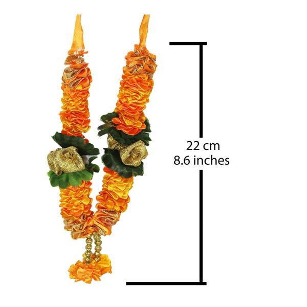 Mala/ Garland - Yellow - with artificial Flowers- for God/ Idol/ Puja Decor/ Festival/ Photo frame- Pack of 1- Length 22cm/8.6inches