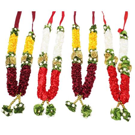 Mala/ Garland Yellow & White Combo with artificial Flowers- for God/ Idol/ Puja Decor/ Festival/ Photo frame- Pack of 4- Length 22cm/8.6inches