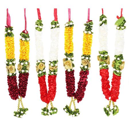 Mala/ Garland Yellow & White Combo with artificial Flowers- for God/ Idol/ Puja Decor/ Festival/ Photo frame- Pack of 4- Length 22cm/8.6inches