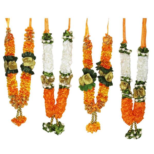 Mala/ Garland White-Yellow Combo with artificial Flowers- for God/ Idol/ Puja Decor/ Festival/ Photo frame- Pack of 4- Length 22cm/8.6inches