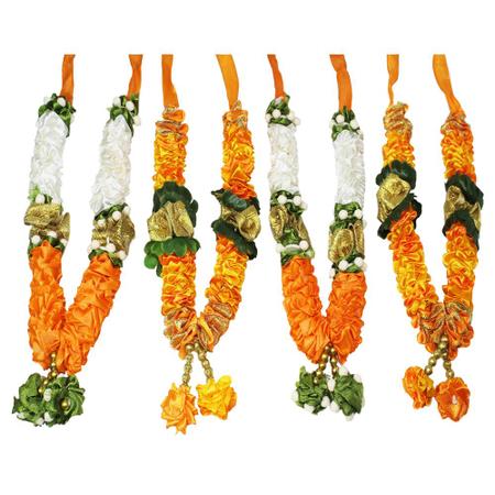Mala/ Garland White-Yellow Combo with artificial Flowers- for God/ Idol/ Puja Decor/ Festival/ Photo frame- Pack of 4- Length 22cm/8.6inches