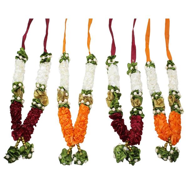 Mala/ Garland-White Combo with artificial Flowers- for God/ Idol/ Puja Decor/ Festival/ Photo frame- Pack of 4- Length 22cm/8.6inches