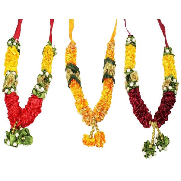 Mala/ Garland - Yellow Combo with artificial Flowers- for God/ Idol/ Puja Decor/ Festival/ Photo frame- Pack of 3- Length 22cm/8.6inches