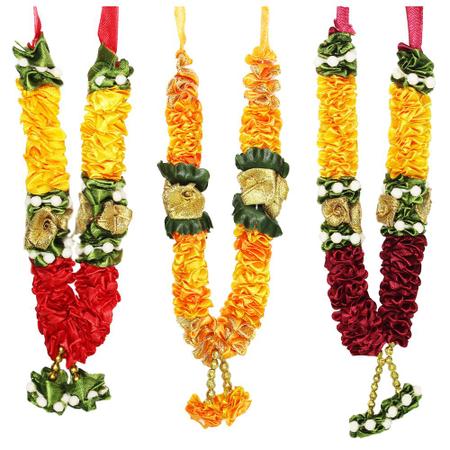 Mala/ Garland - Yellow Combo with artificial Flowers- for God/ Idol/ Puja Decor/ Festival/ Photo frame- Pack of 3- Length 22cm/8.6inches