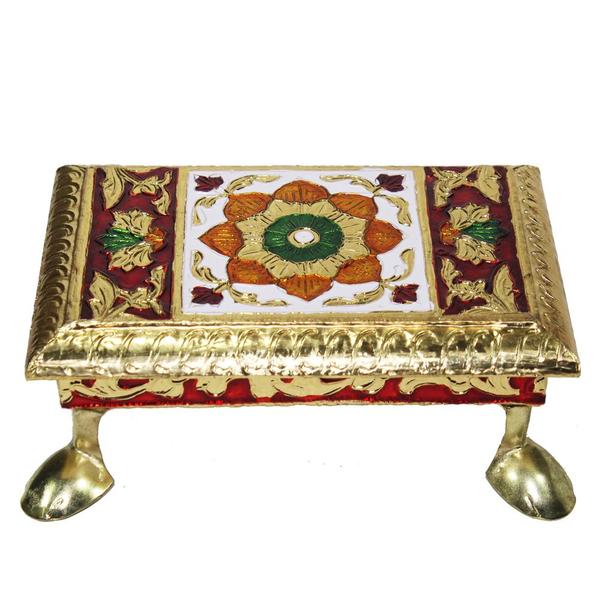 Handcrafted Meenakari Pooja Chowki (Medium)- For Mandir Home Office & Gift Purpose- Ideal for Laddu Gopal Ji Kishan Ji & Other Idols/ God- LxWXH=14cmX9cmX4.5cm
