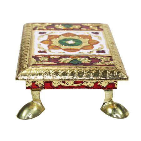 Handcrafted Meenakari Pooja Chowki (Medium)- For Mandir Home Office & Gift Purpose- Ideal for Laddu Gopal Ji Kishan Ji & Other Idols/ God- LxWXH=14cmX9cmX4.5cm