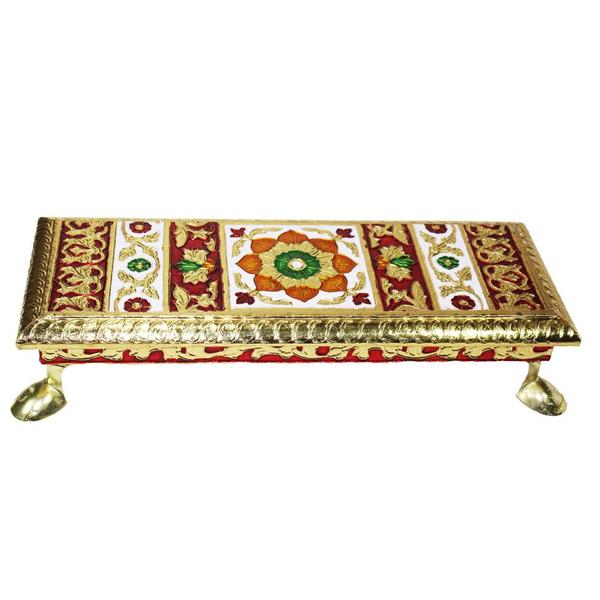 Handcrafted Meenakari Pooja Chowki (Large)- For Mandir Home Office & Gift Purpose- Ideal for Laddu Gopal Ji Kishan Ji & Other Idols/ God- LxWXH= 24.5cmX9cmX4.5cm