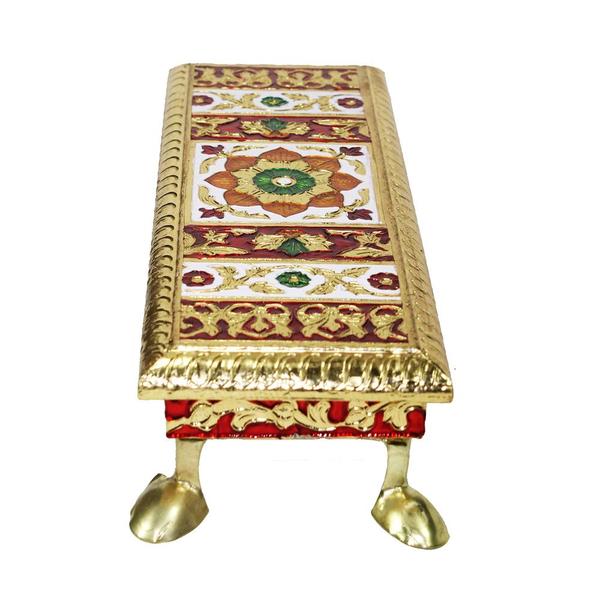 Handcrafted Meenakari Pooja Chowki (Large)- For Mandir Home Office & Gift Purpose- Ideal for Laddu Gopal Ji Kishan Ji & Other Idols/ God- LxWXH= 24.5cmX9cmX4.5cm