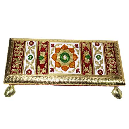 Handcrafted Meenakari Pooja Chowki (Large)- For Mandir Home Office & Gift Purpose- Ideal for Laddu Gopal Ji Kishan Ji & Other Idols/ God- LxWXH= 24.5cmX9cmX4.5cm