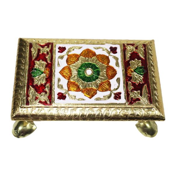 Handcrafted Meenakari Pooja Singhasan (Large)  with Chowki (Medium) set- For Mandir Home Office & Gift Purpose- Ideal for Laddu Gopal Ji Kishan Ji & Other Idols/ God