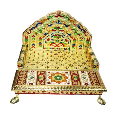 Handcrafted Meenakari Pooja Singhasan (Large)  with Chowki (Large) set- For Mandir Home Office & Gift Purpose- Ideal for Laddu Gopal Ji Kishan Ji & Other Idols/ God
