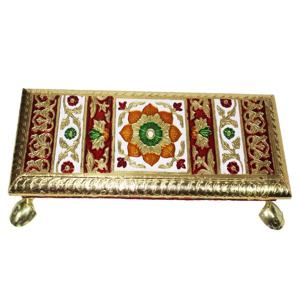Handcrafted Meenakari Pooja Singhasan (Large)  with Chowki (Large) set- For Mandir Home Office & Gift Purpose- Ideal for Laddu Gopal Ji Kishan Ji & Other Idols/ God