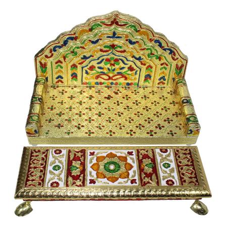 Handcrafted Meenakari Pooja Singhasan (Large)  with Chowki (Large) set- For Mandir Home Office & Gift Purpose- Ideal for Laddu Gopal Ji Kishan Ji & Other Idols/ God