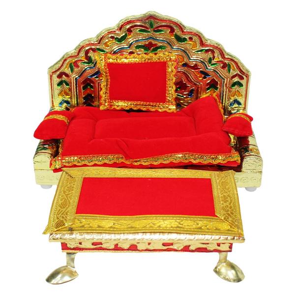Bed (Bister) & Aasan set for Laddu Gopal/ Gopal ji/ Krishna ji with Meenakari Chowki & Singhasan