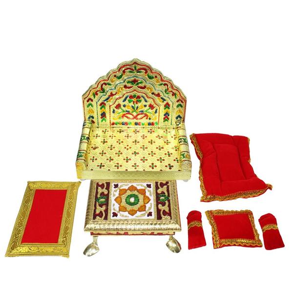 Bed (Bister) & Aasan set for Laddu Gopal/ Gopal ji/ Krishna ji with Meenakari Chowki & Singhasan