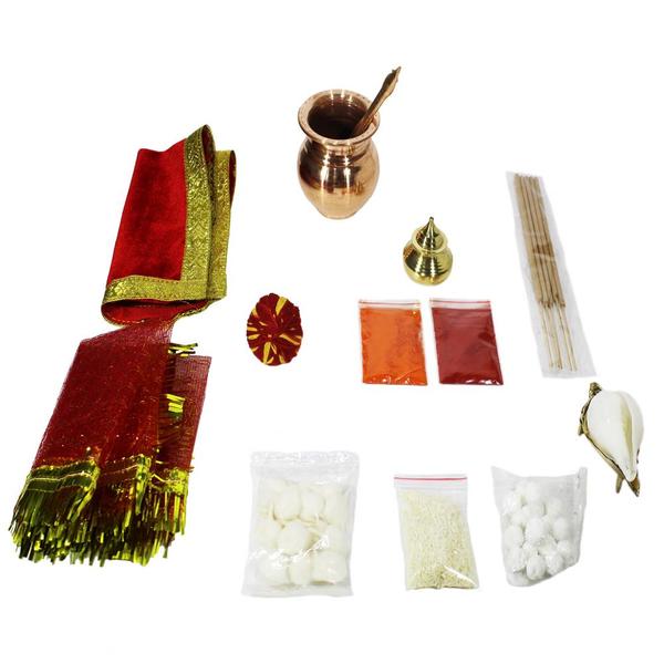 Meenakari Puja Thali Set- - For Pooja Room Home Temple Office- with necessary pooja items