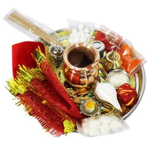 Meenakari Puja Thali Set- - For Pooja Room Home Temple Office- with necessary pooja items