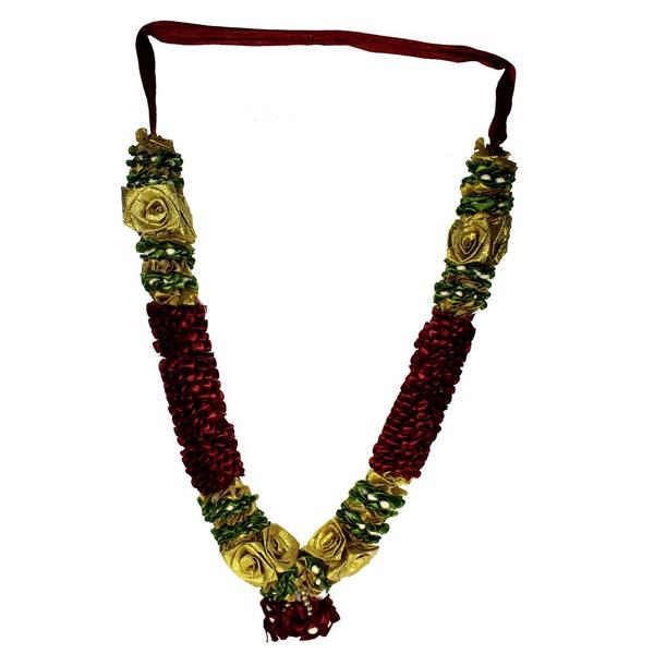 Red & Golden Mala/ Garland with artificial roses- for God/ Idol/ Puja Decor/ Festival/ Photo frame- 52cmX5cmX3cm (Large)