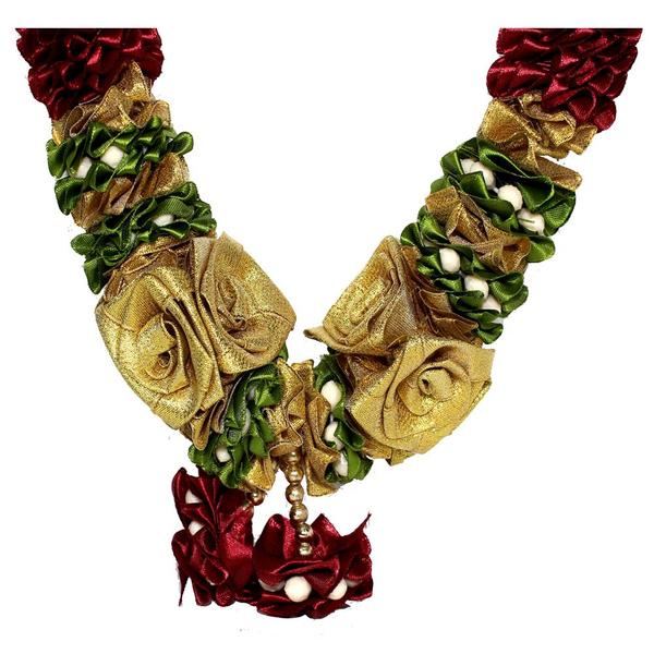 Red & Golden Mala/ Garland with artificial roses- for God/ Idol/ Puja Decor/ Festival/ Photo frame- 52cmX5cmX3cm (Large)