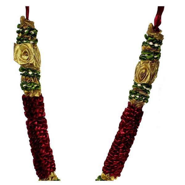 Red & Golden Mala/ Garland with artificial roses- for God/ Idol/ Puja Decor/ Festival/ Photo frame- 52cmX5cmX3cm (Large)