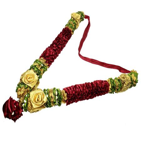 Red & Golden Mala/ Garland with artificial roses- for God/ Idol/ Puja Decor/ Festival/ Photo frame- 52cmX5cmX3cm (Large)